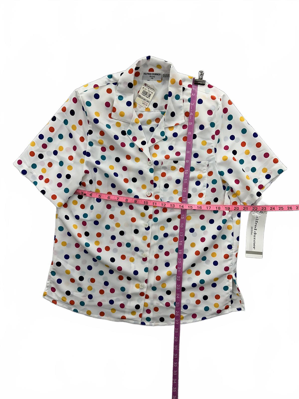NWT Alfred Dunner Multicolor Polka Dot Button Up Blouse