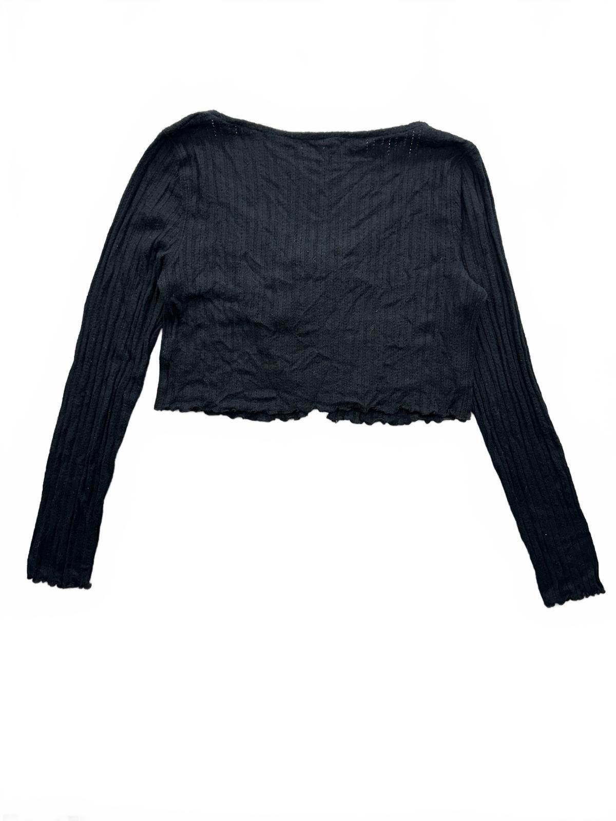 Aéropostale Black Ribbed Tie Front Cropped Cardigan