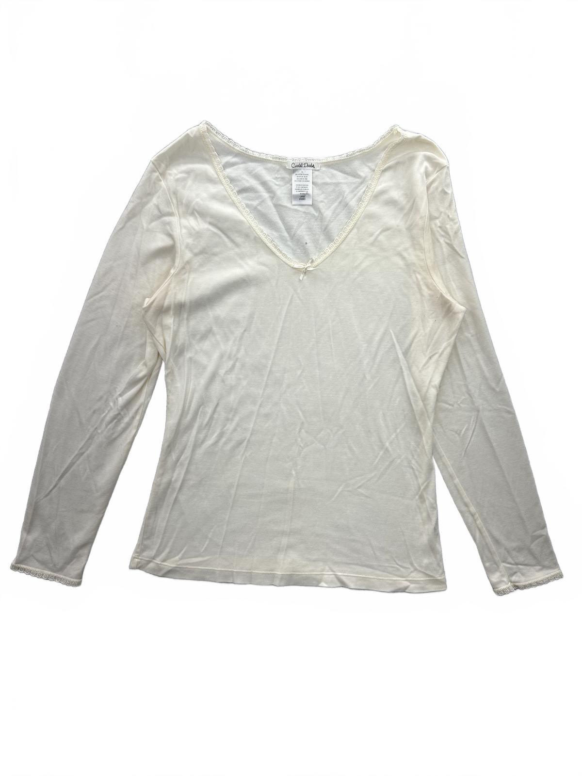 Cuddl Duds Cream Long Sleeve Thermal Top with Lace Trim