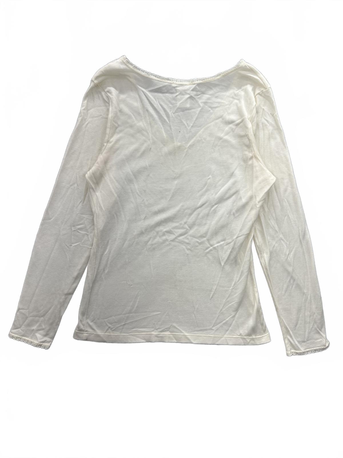 Cuddl Duds Cream Long Sleeve Thermal Top with Lace Trim