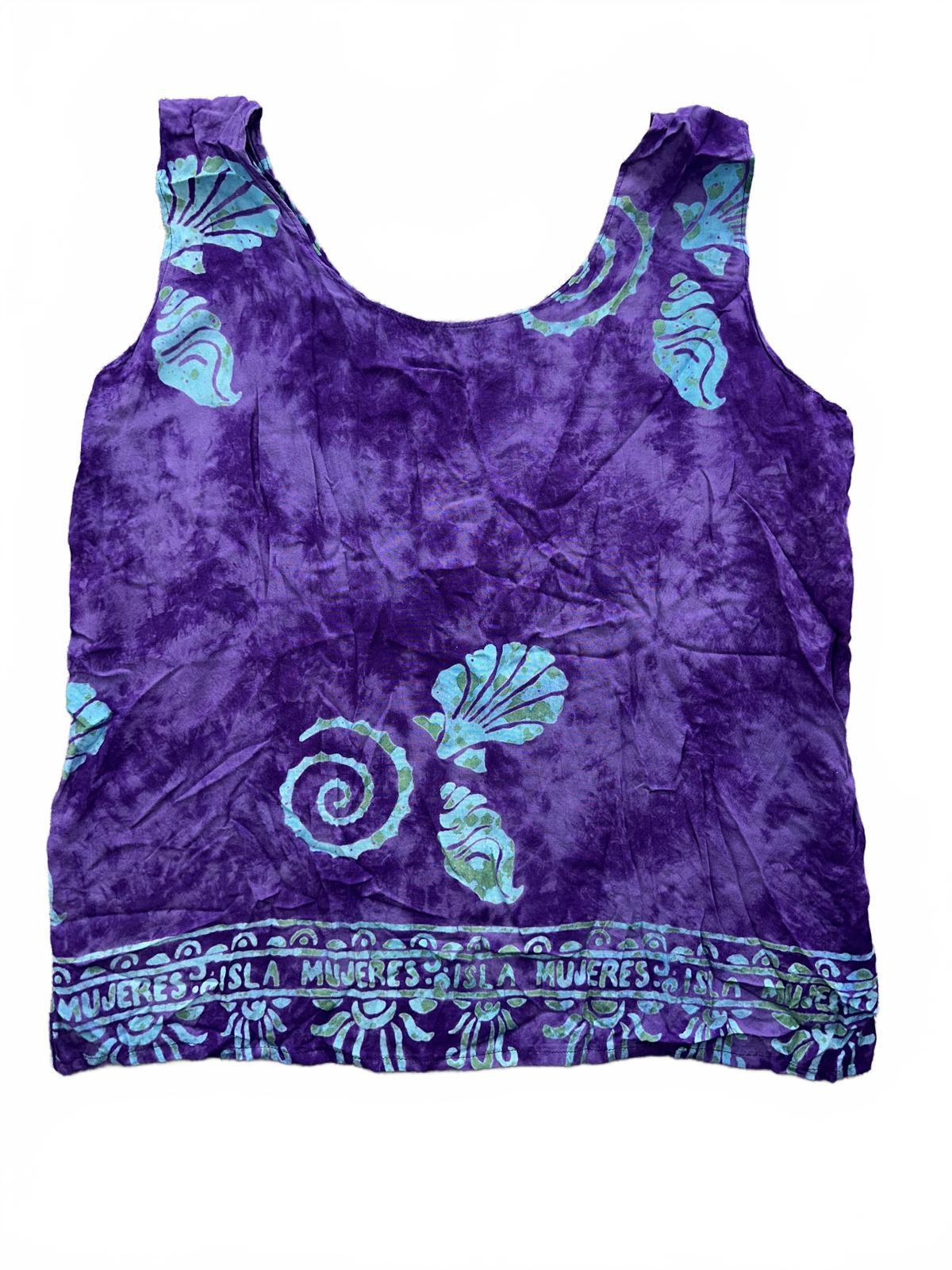 Isla Mujeres Purple Sleeveless Tropical Print Top