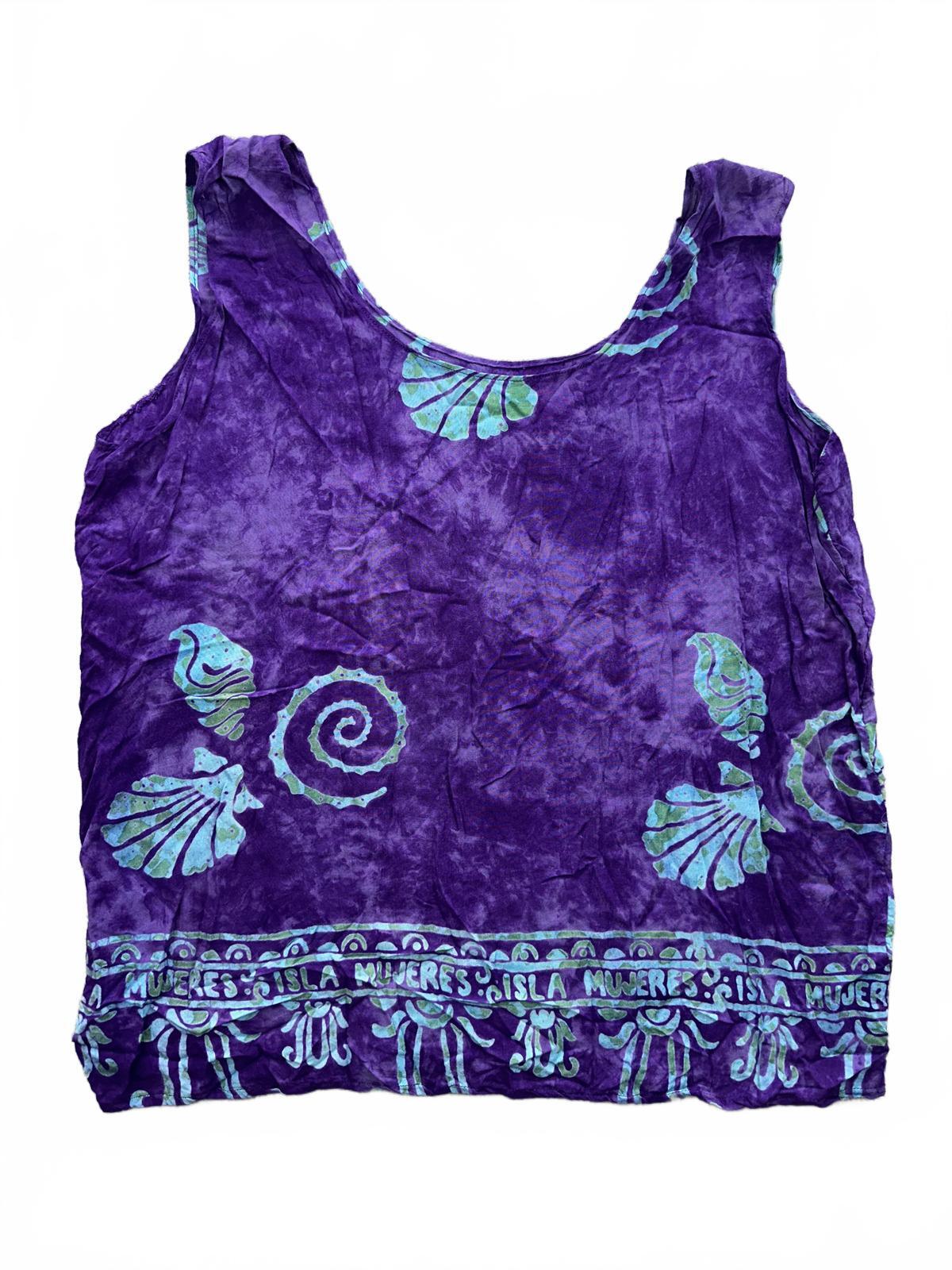 Isla Mujeres Purple Sleeveless Tropical Print Top