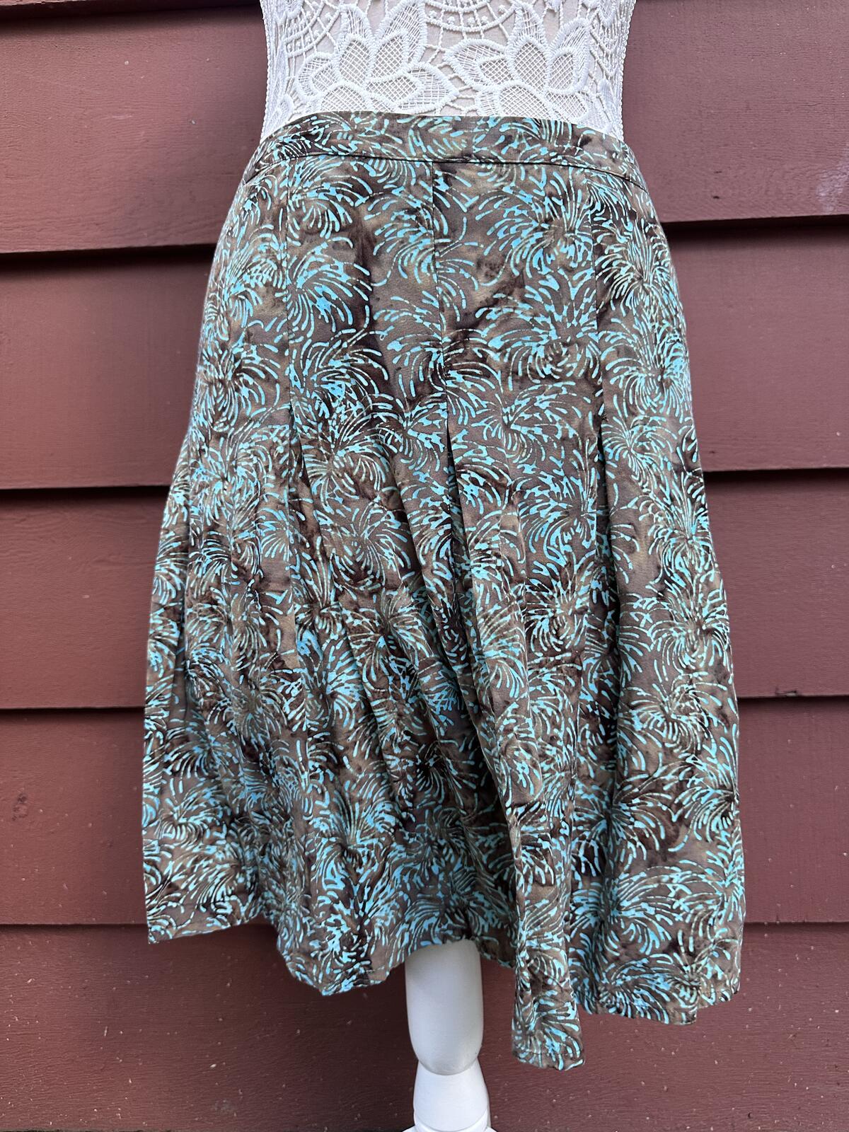 Nomadic Traders Y2K Bohemian Floral Mini Skirt in Brown and Turquoise