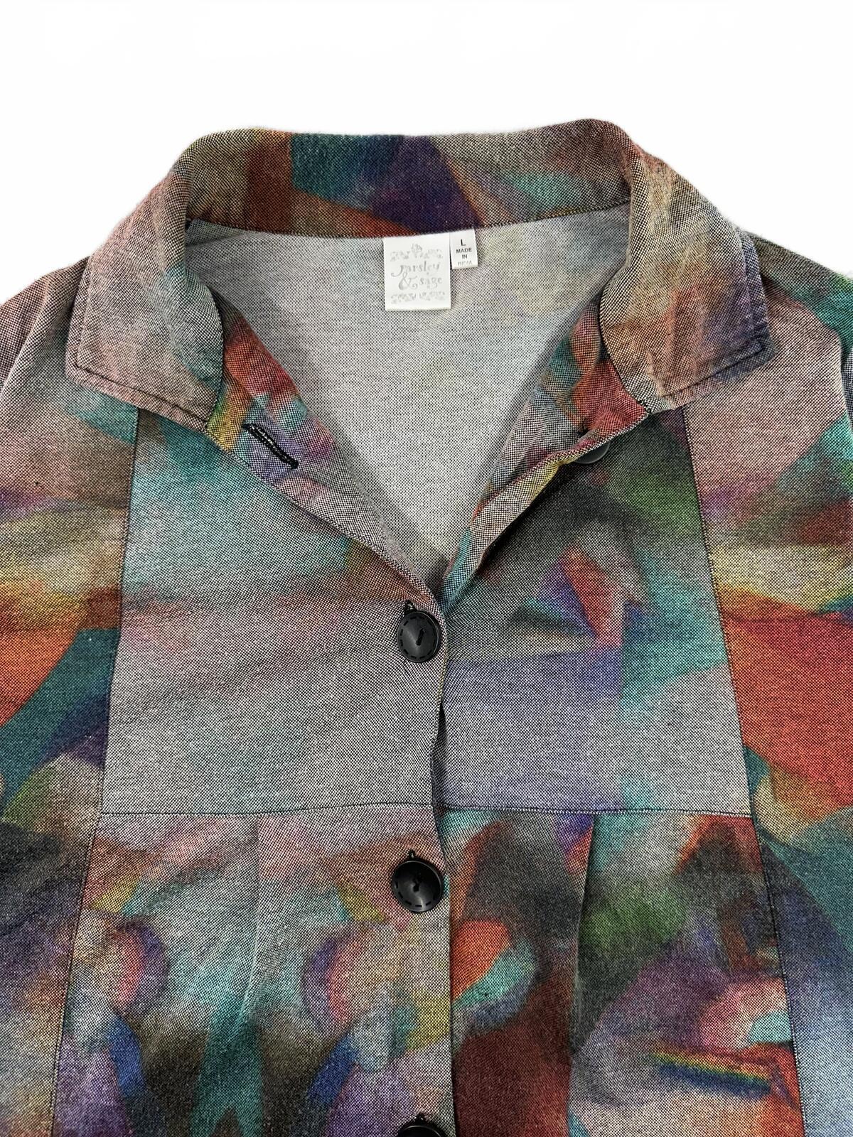 Parsley & Sage Lightweight Abstract Print Button Front Jacket Top