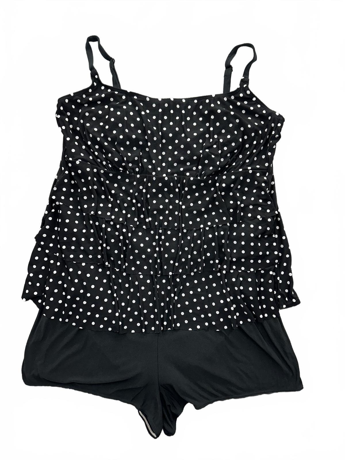 Great Lengths Swim Vintage Inspired Black White Polka Dot One Piece Swimsuit