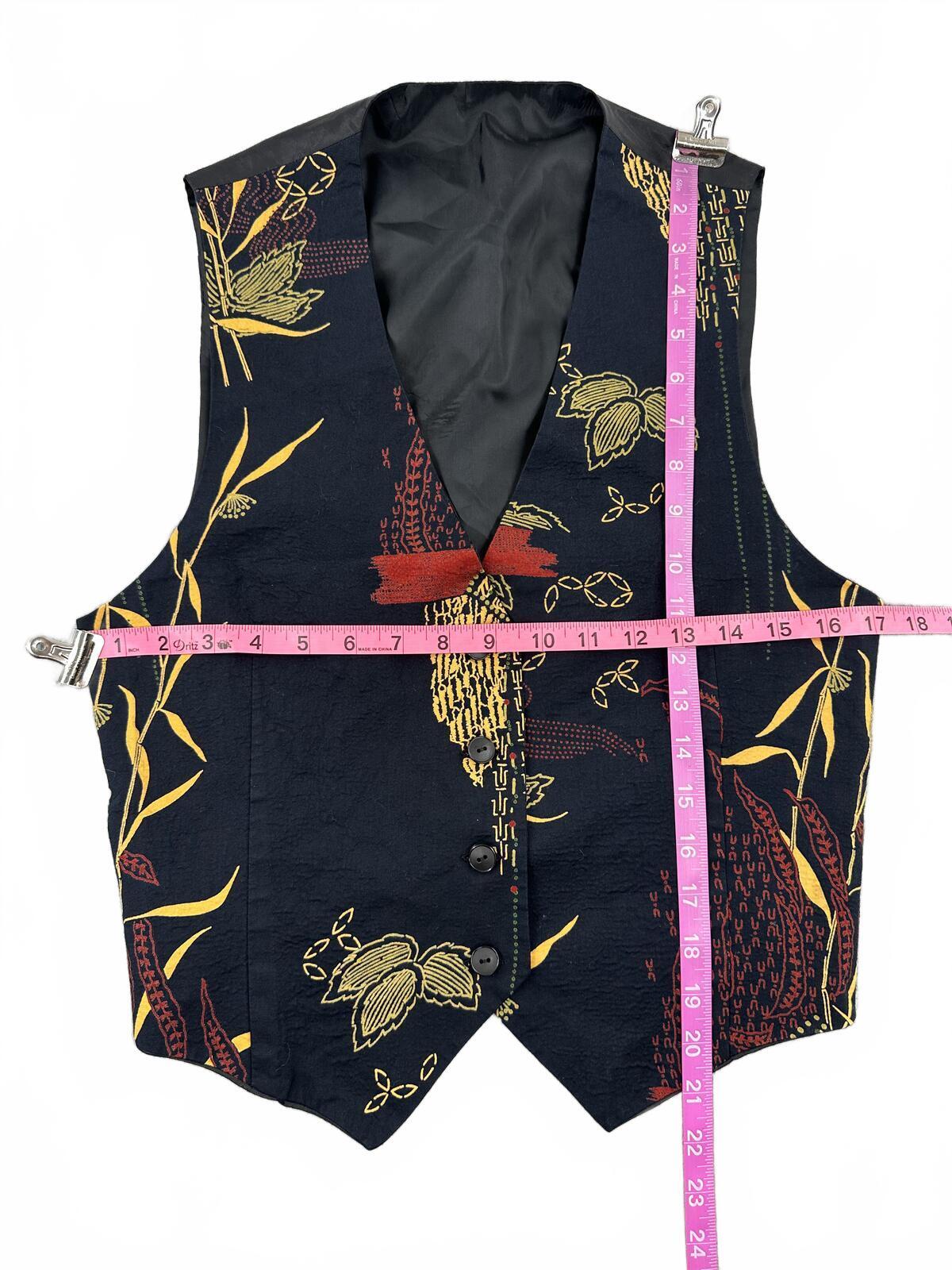 Vintage Printed Vest Black Multi Floral Artsy Waistcoat