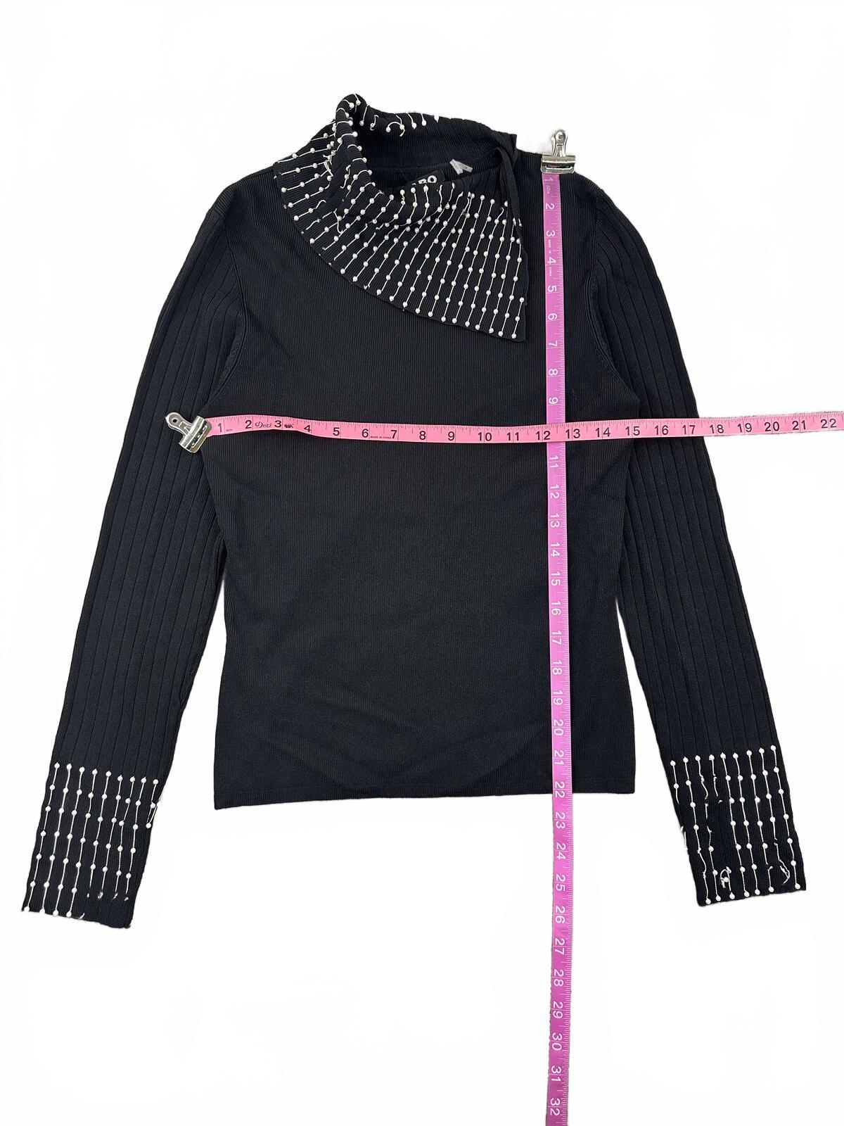 CABO Black Beaded Mock Neck Long Sleeve Top Y2K Glam Statement