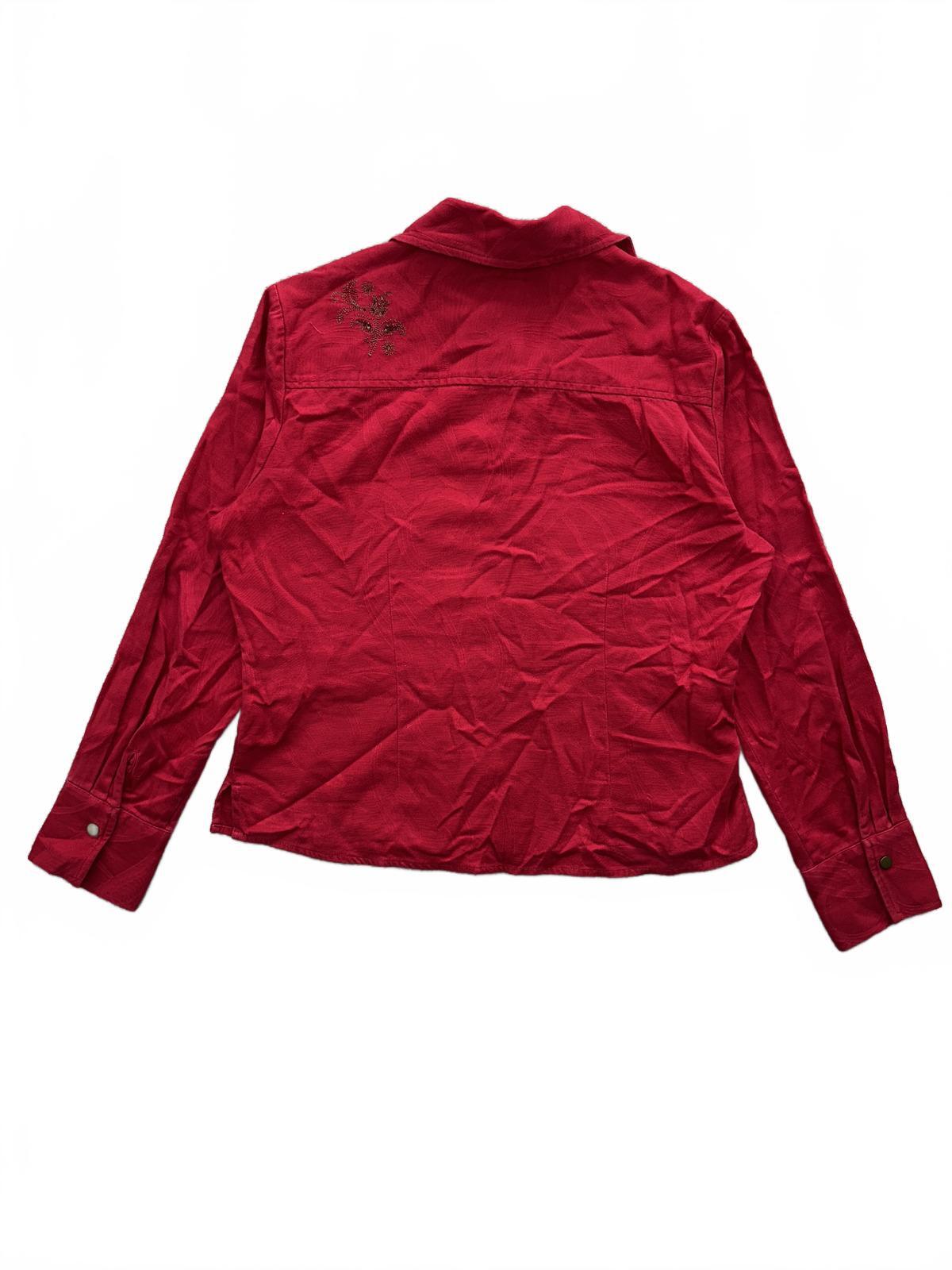 Christopher & Banks Red Embroidered Stretch Button Up Blouse