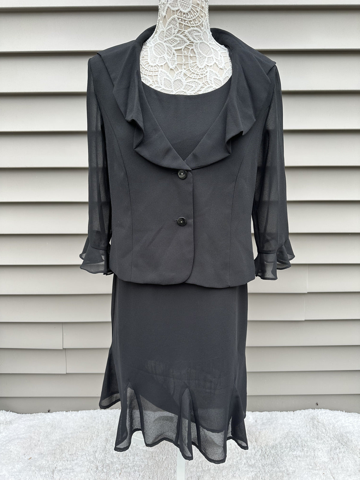Danny & Nicole Black Two Piece Dress Suit Vintage Elegant Dress & Jacket