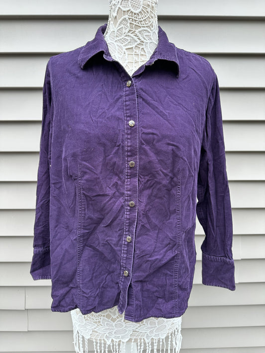 Talbots Petites Purple Corduroy Button Up Shirt Vintage Inspired Classic