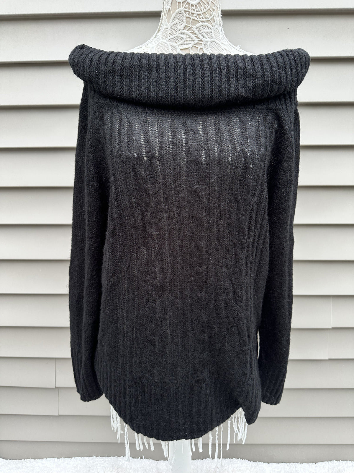 Torrid Off Shoulder Black Ribbed Knit Sweater Fashion Cozy Chic