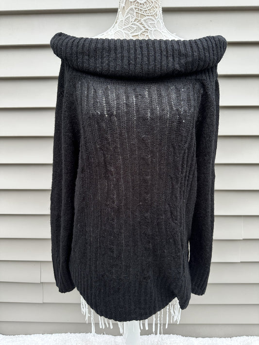 Torrid Off Shoulder Black Ribbed Knit Sweater Fashion Cozy Chic