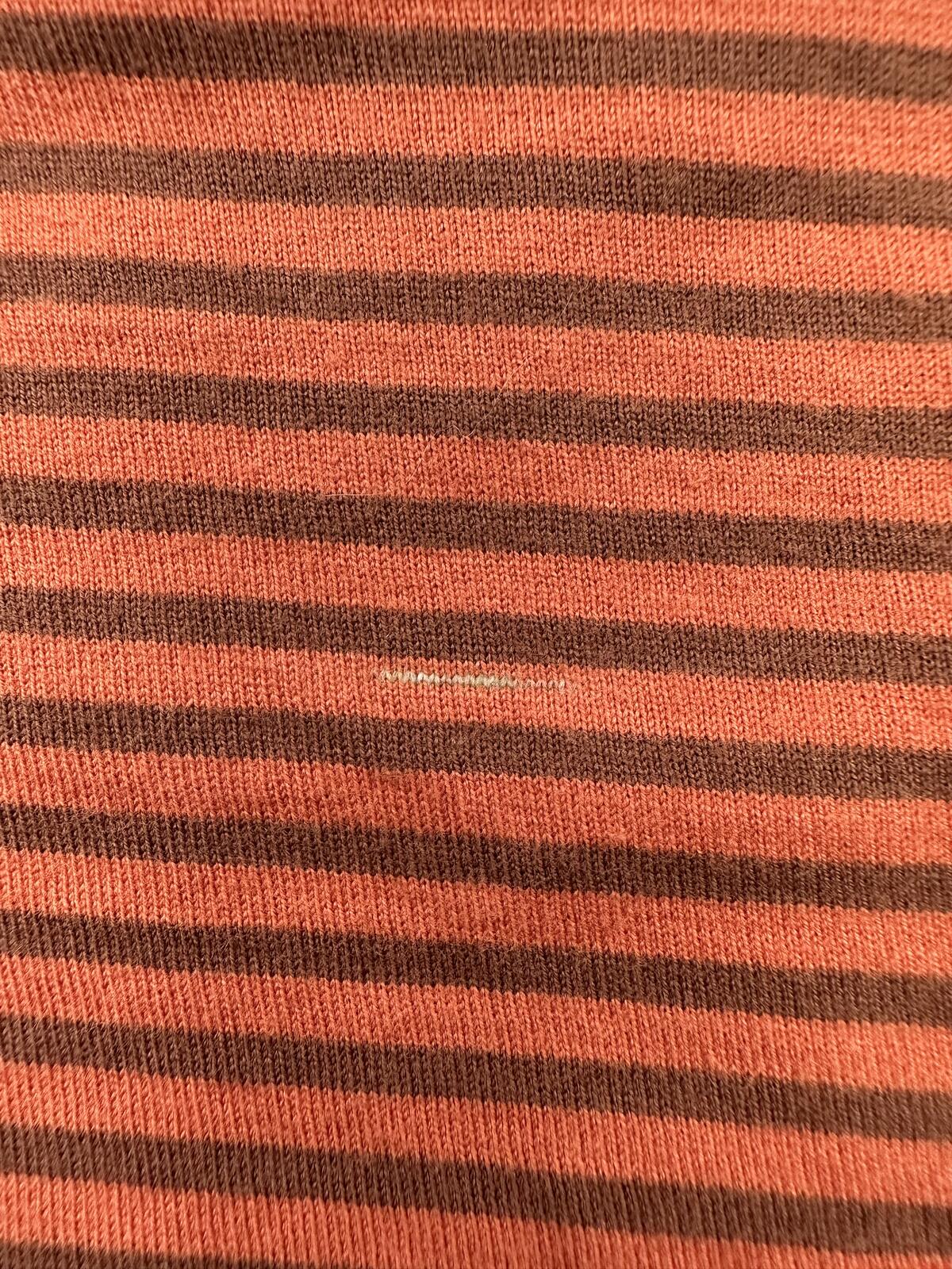 Faconnable Rust Striped V Neck Long Sleeve Cotton Top Retro Y2K Casual