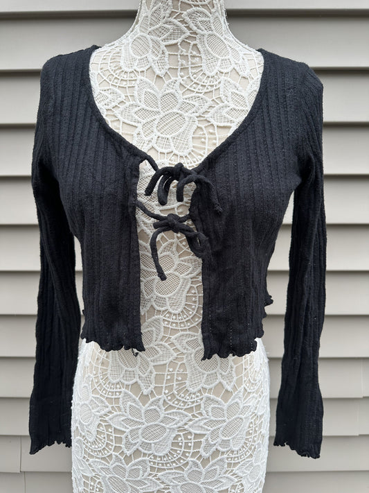 Aéropostale Black Ribbed Tie Front Cropped Cardigan