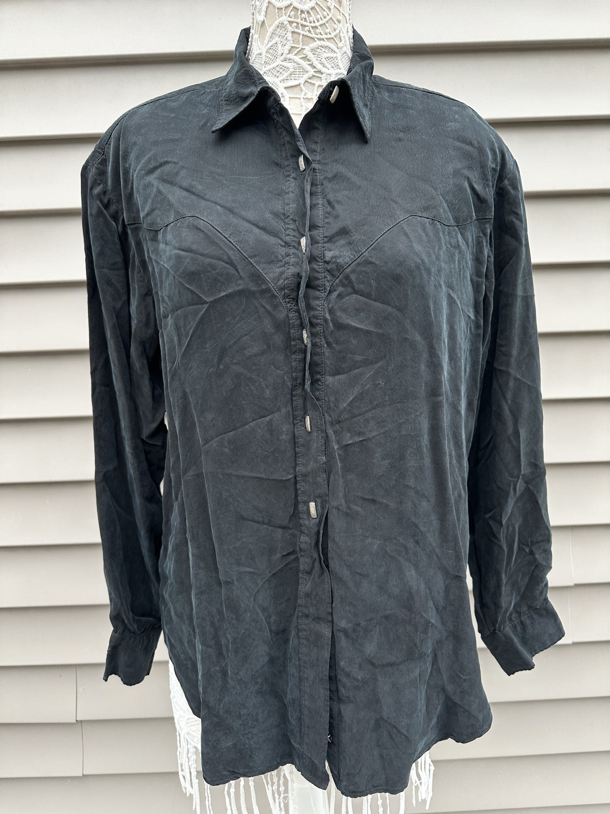 Longhorn Vintage Black Western Shirt with Silver Buttons
