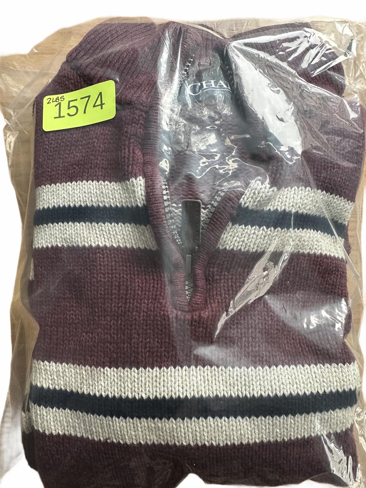 Chaps Quarter Zip Sweater Burgundy Striped Classic