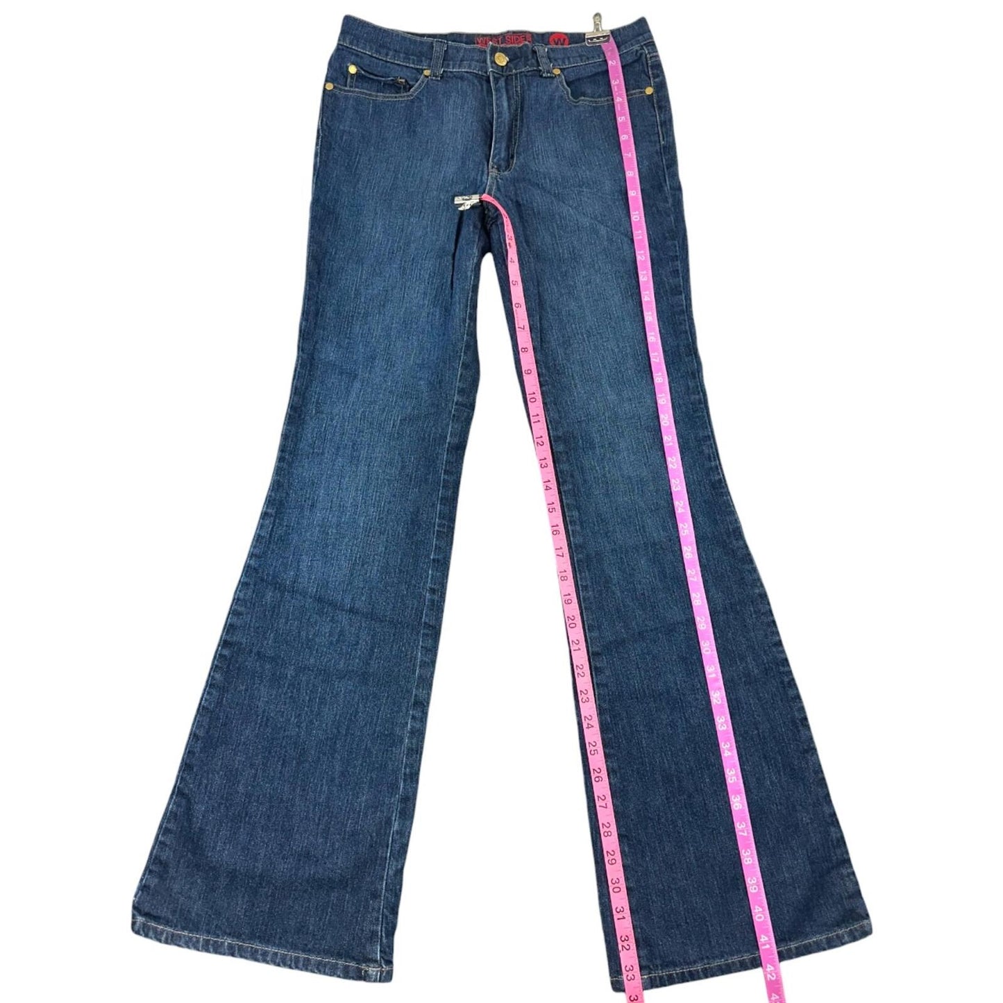 New York & Company Dark Wash Flare Jeans Mid Rise with Signature