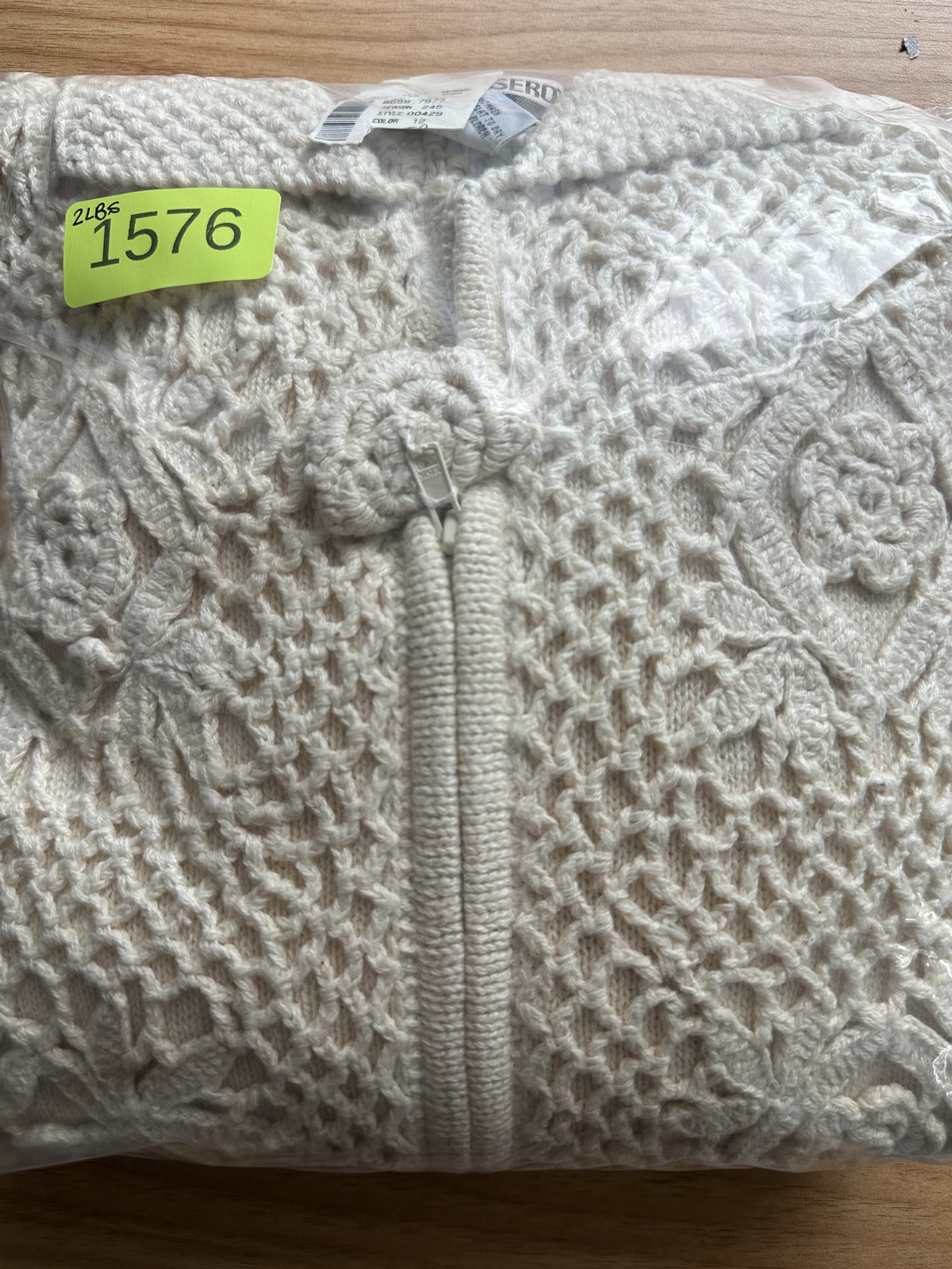 NWT Michael Seroy Vintage Crochet Knit Cardigan Sweater Cream