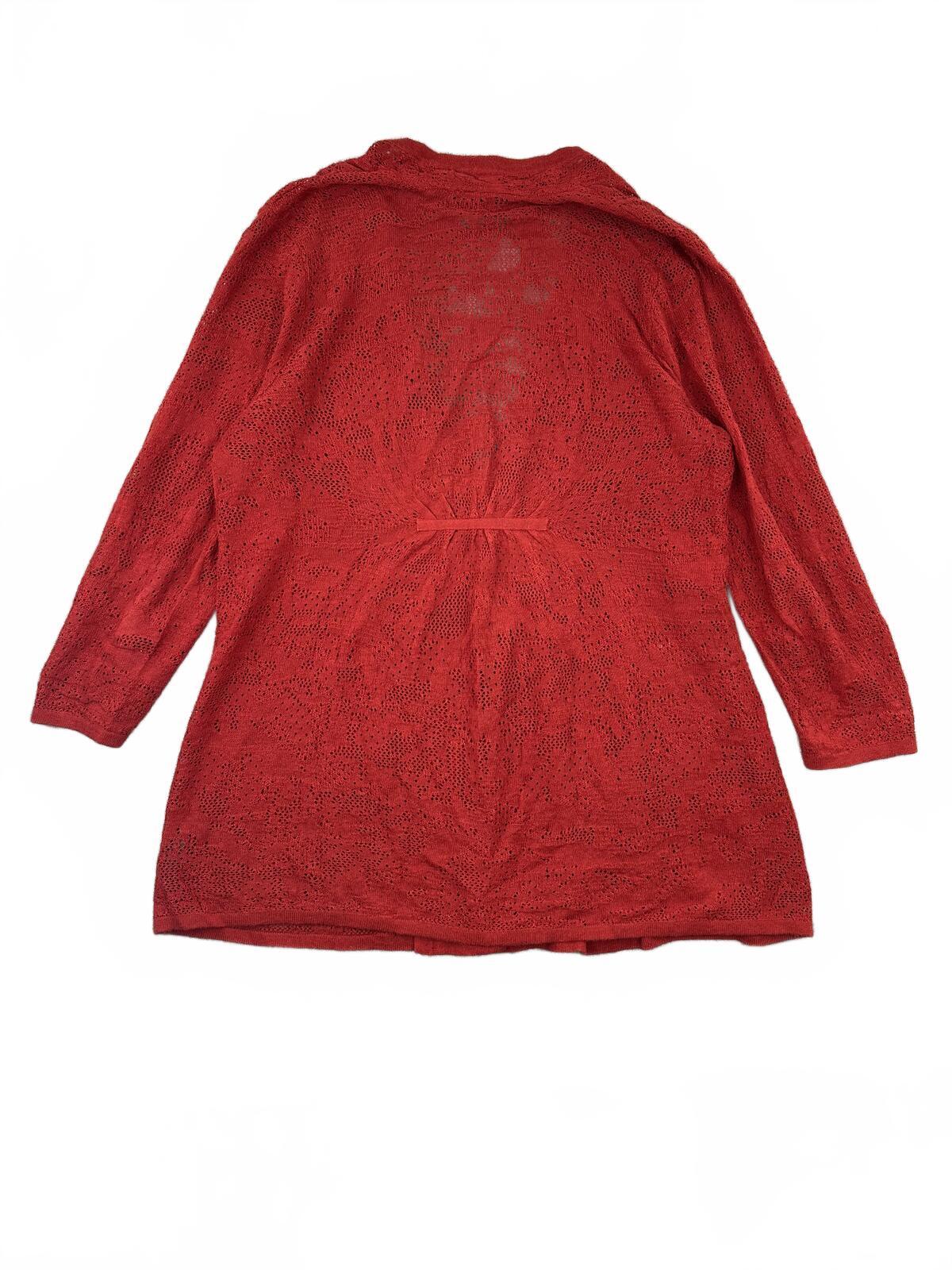 Nic + Zoe Red Open Front Textured Knit Cardigan Boho Lightweight Layering