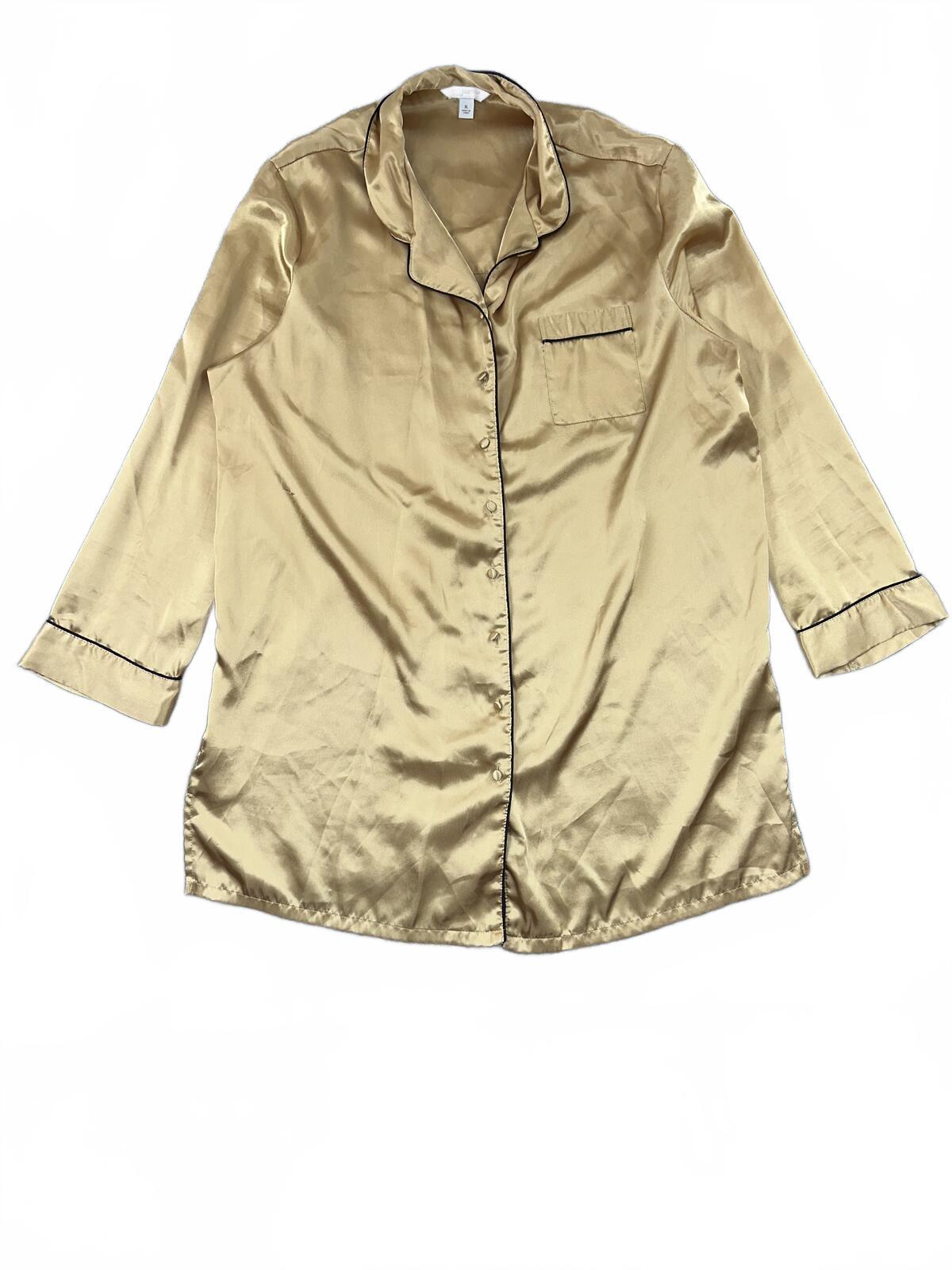 Croft & Barrow Gold Satin Button Front Nightshirt Y2K Vintage Glam Sleepwear