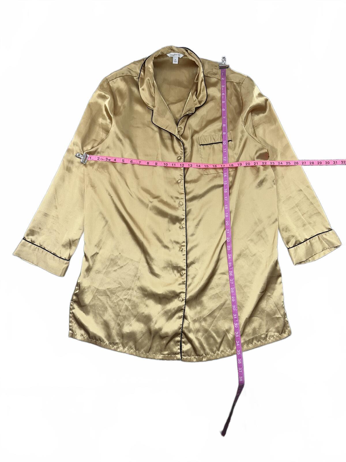 Croft & Barrow Gold Satin Button Front Nightshirt Y2K Vintage Glam Sleepwear