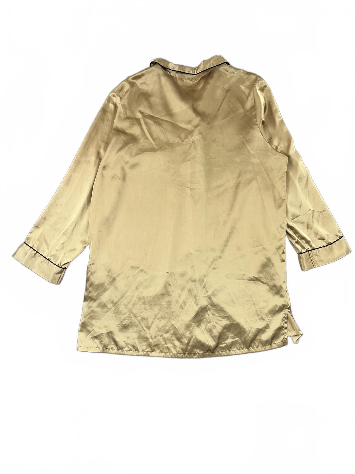 Croft & Barrow Gold Satin Button Front Nightshirt Y2K Vintage Glam Sleepwear