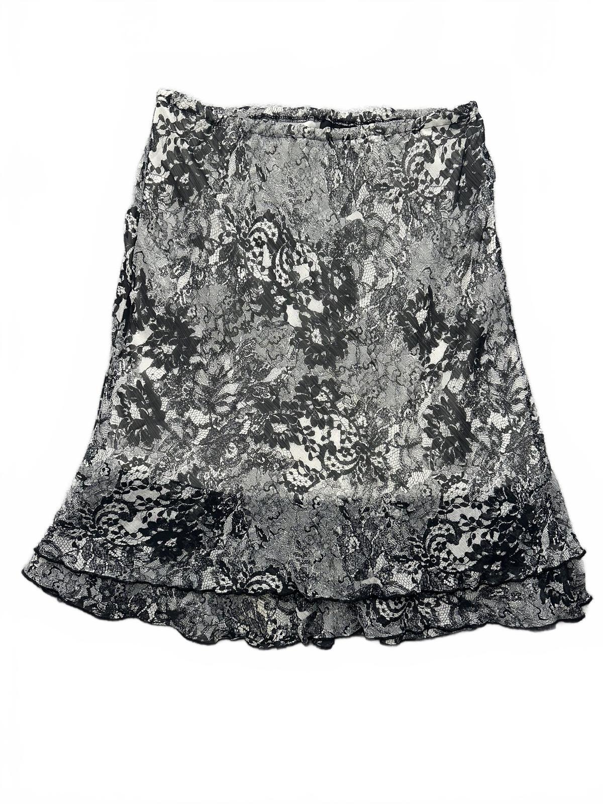Briggs New York Vintage Black and White Lace Inspired Ruffle Skirt