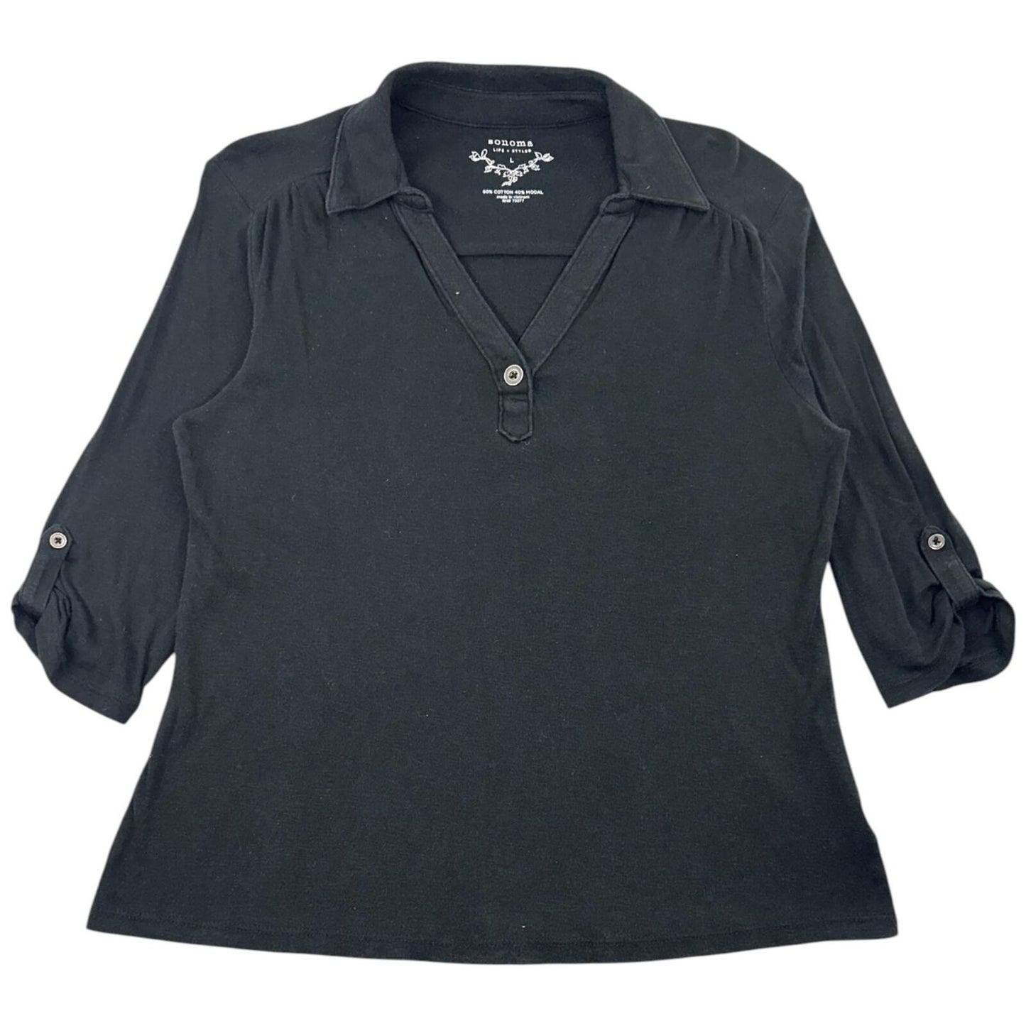 Sonoma Black Roll Tab Sleeve Henley