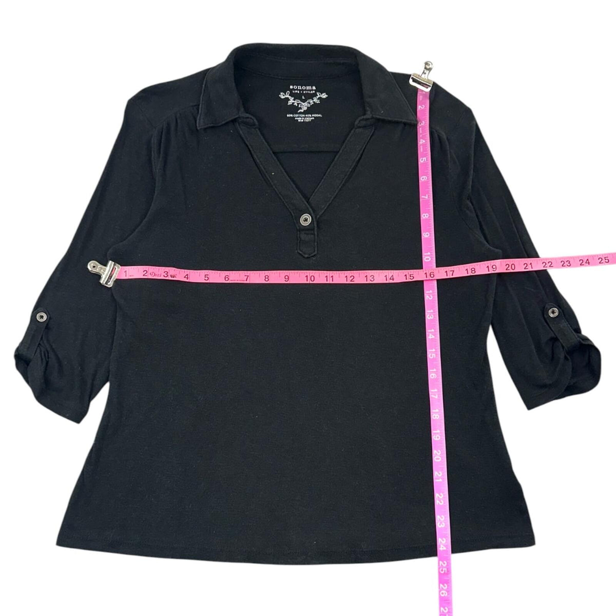 Sonoma Black Roll Tab Sleeve Henley