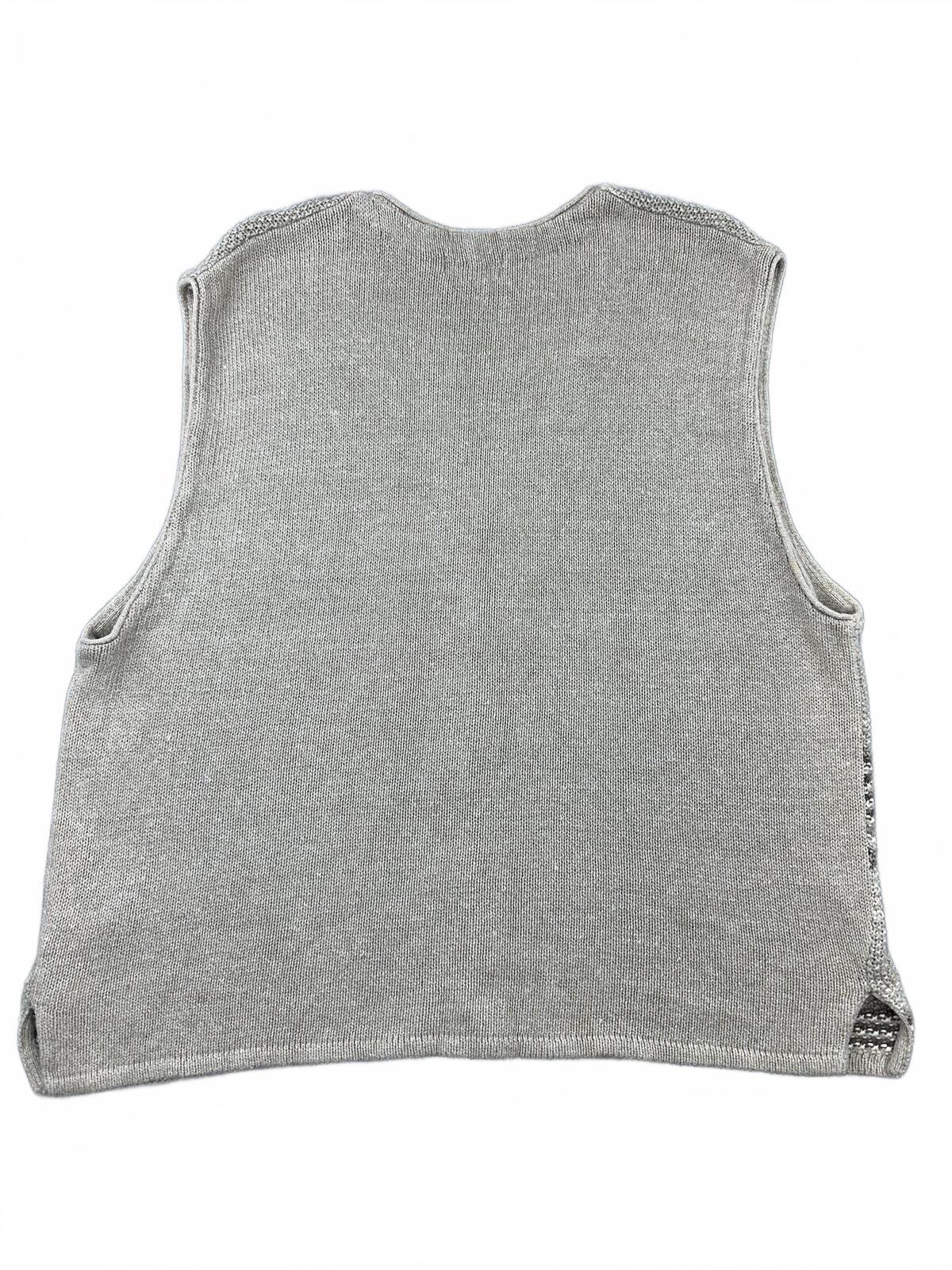 Sostanza Vintage Knit Sweater Vest Gray Taupe Striped Button Front