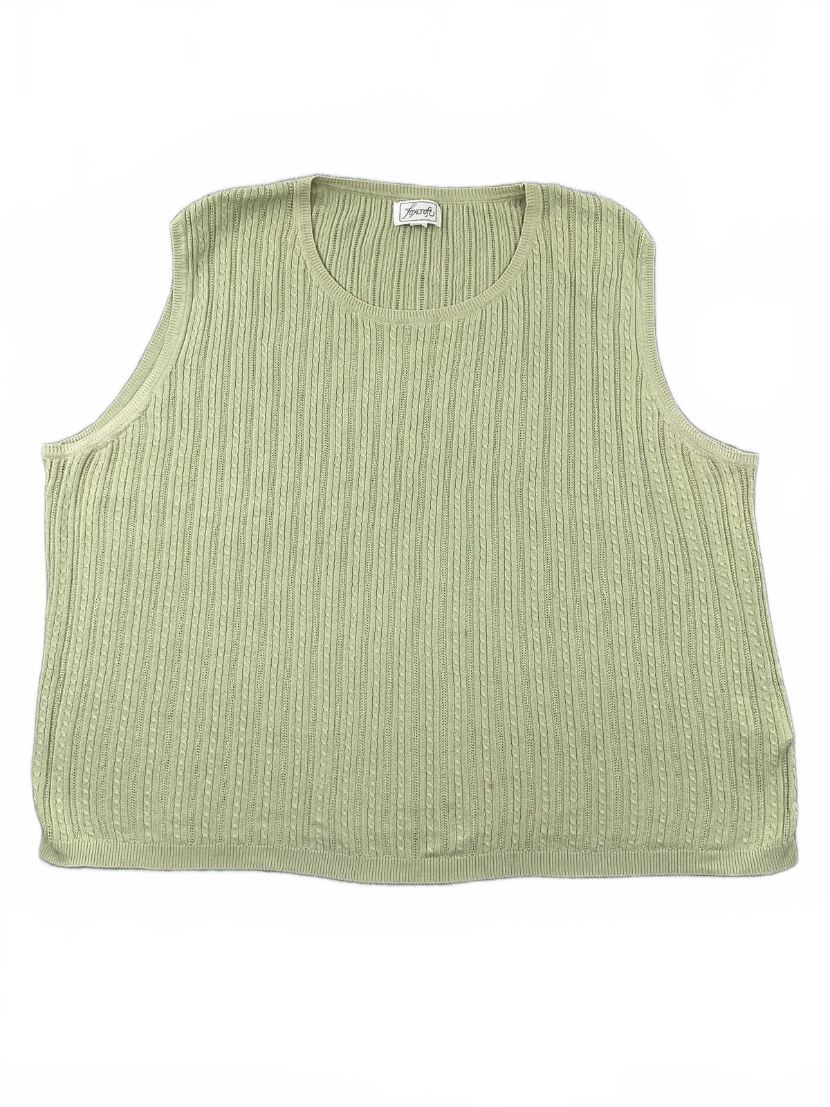 Foxcroft Sage Green Cable Knit Sleeveless Sweater Vest Y2K Fairycore Preppy