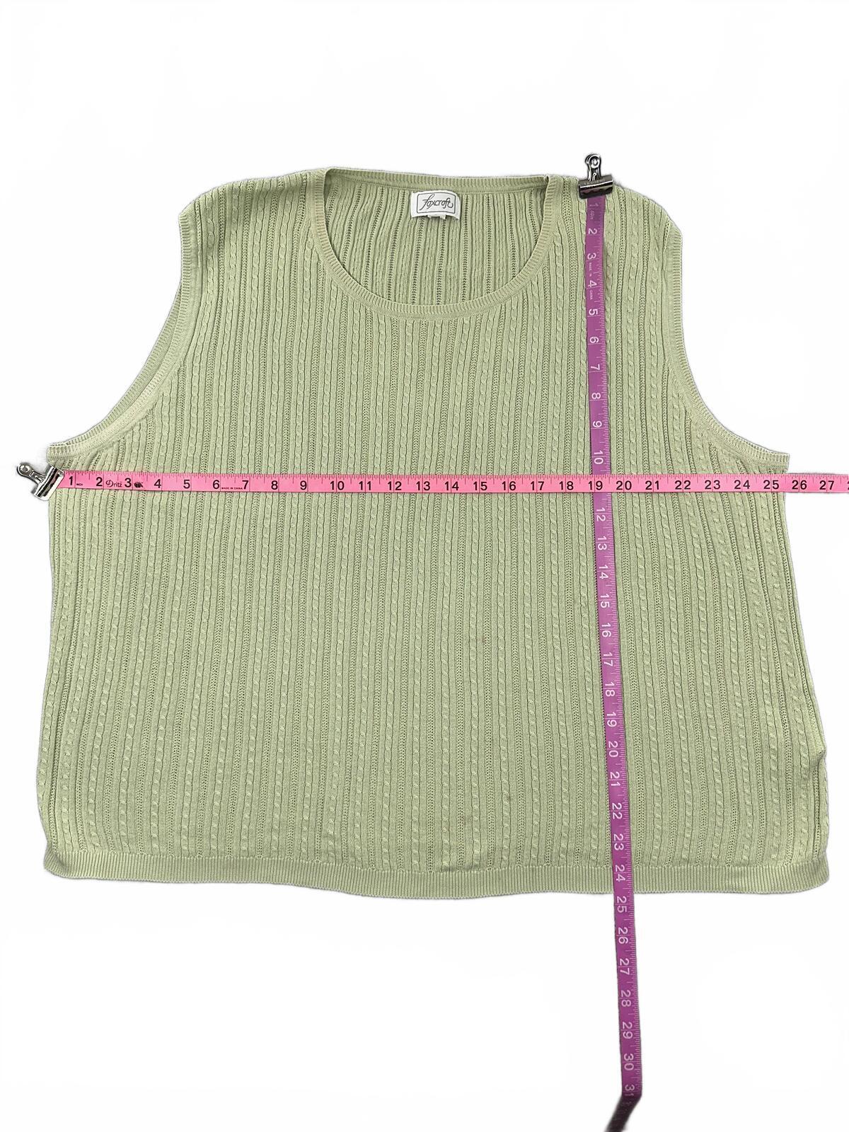 Foxcroft Sage Green Cable Knit Sleeveless Sweater Vest Y2K Fairycore Preppy