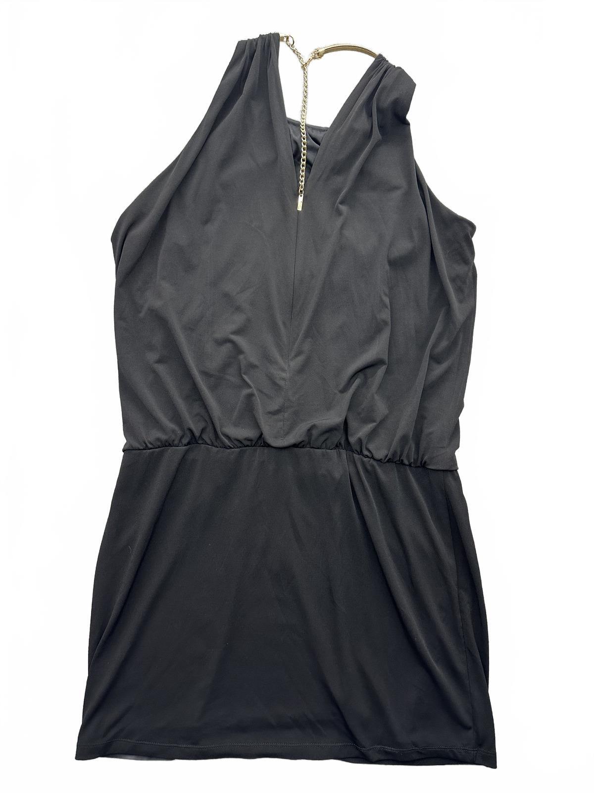 Jessica Simpson Elegant Black Halter Neck Dress with Gold Detail
