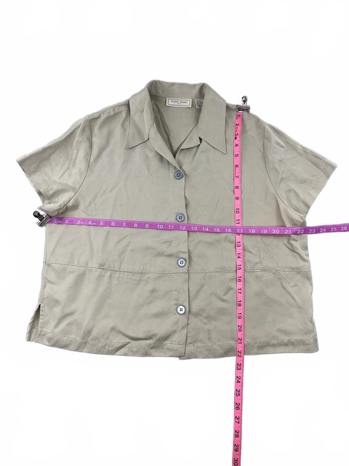 Studio Works Petite Taupe Boxy Cropped Button Front Collared Top
