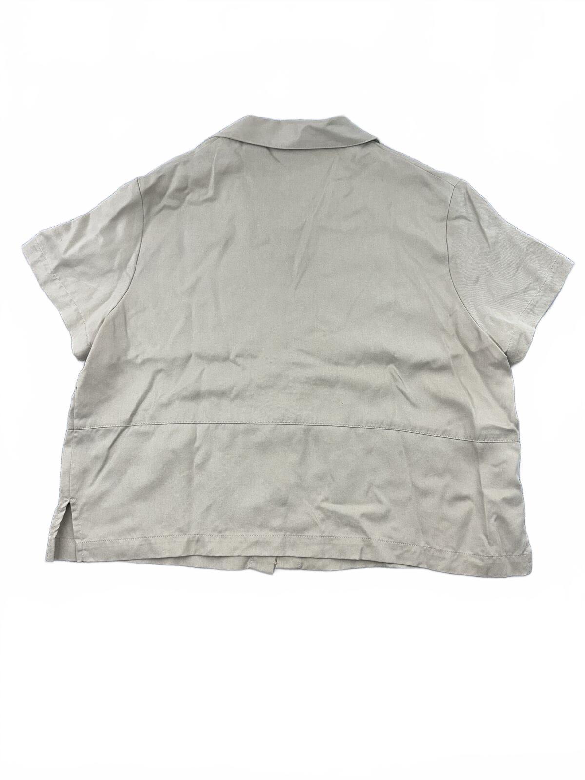 Studio Works Petite Taupe Boxy Cropped Button Front Collared Top