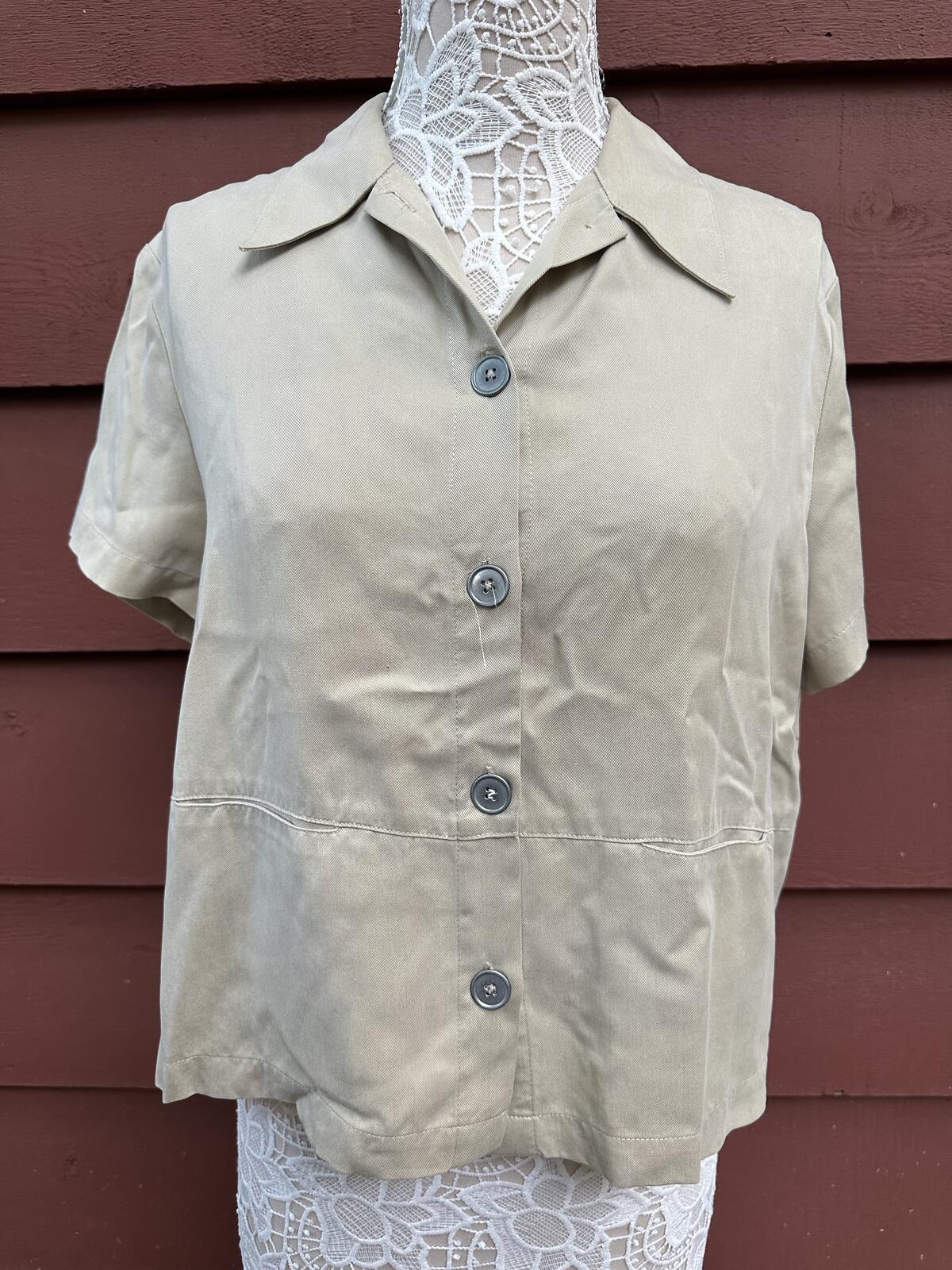 Studio Works Petite Taupe Boxy Cropped Button Front Collared Top