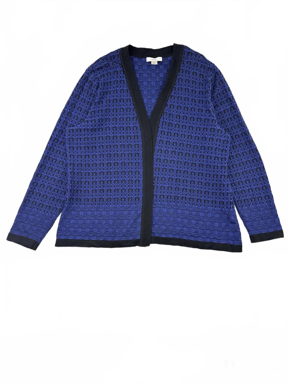 CJ Banks Blue and Black Textured Open Front Cardigan Boho Y2K Vintage