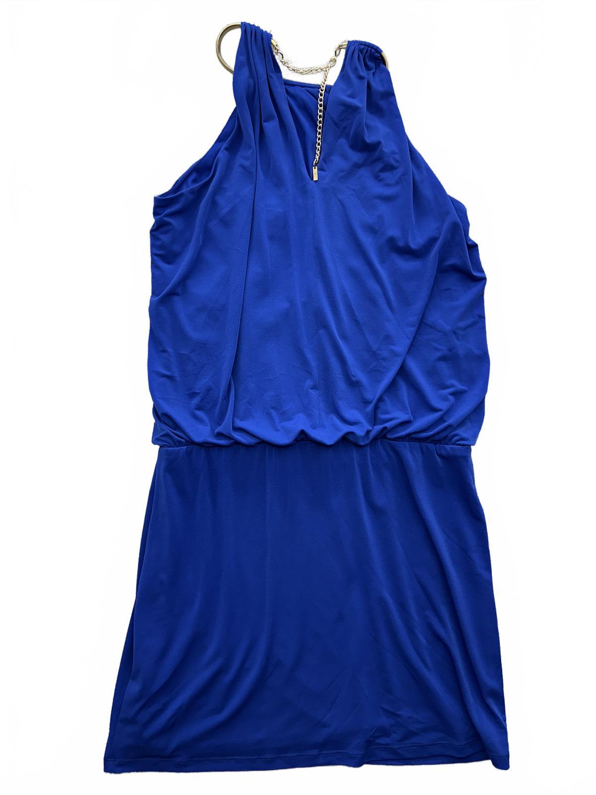 Jessica Simpson Royal Blue Halter Dress with Gold Neck Detail