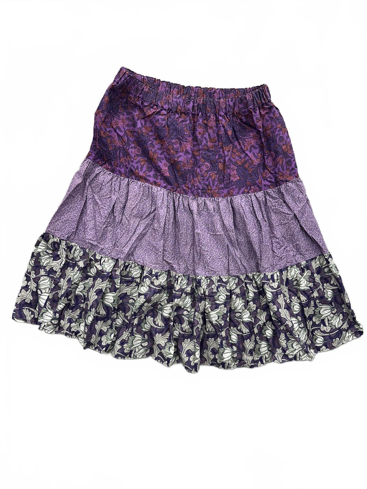 Vintage Boho Tiered Purple Floral Skirt