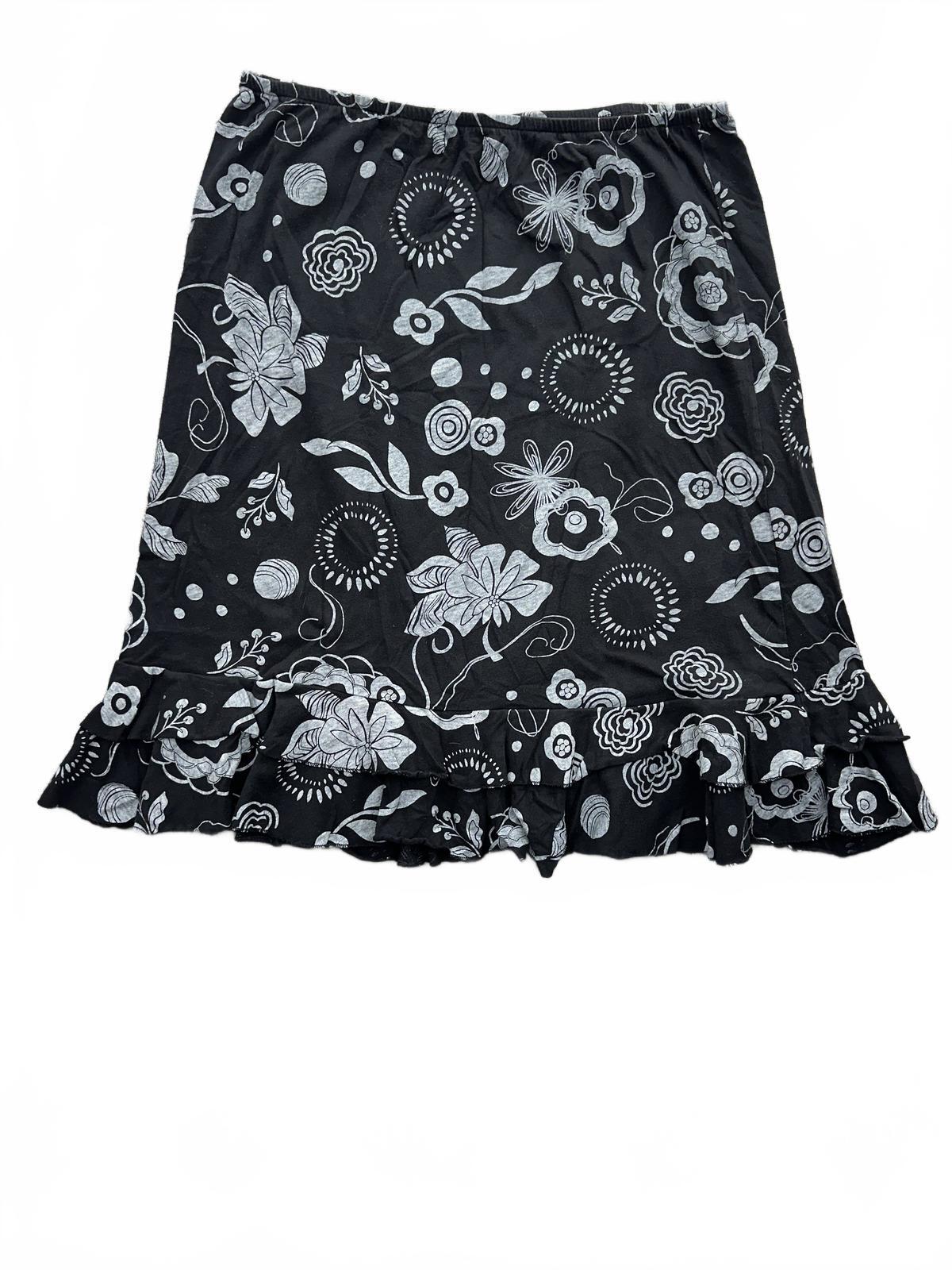 Fresh Produce Vintage Floral Ruffle Hem Black White Tiered Skirt