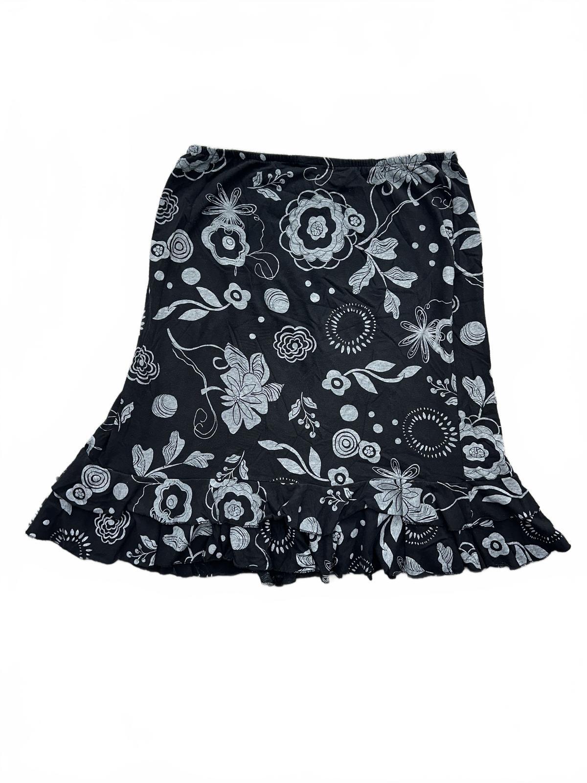 Fresh Produce Vintage Floral Ruffle Hem Black White Tiered Skirt