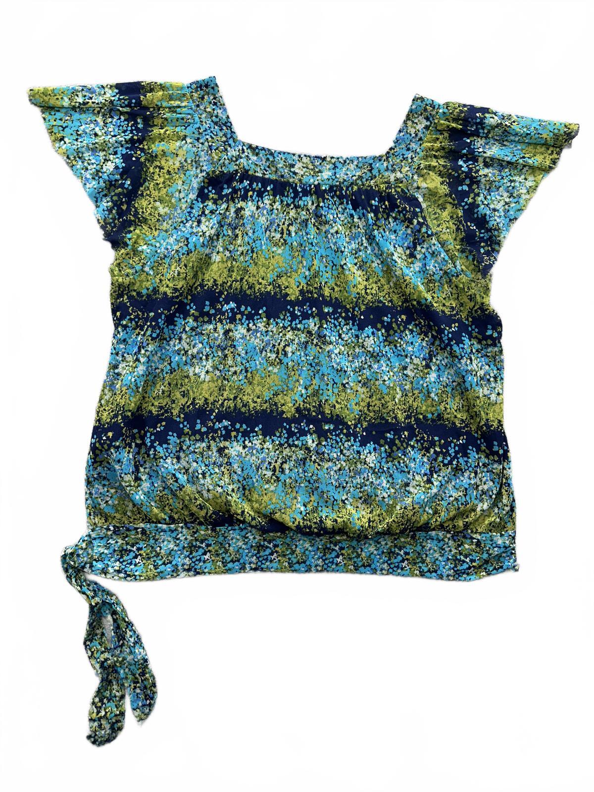 Apt 9 Blue Square Neck Tie Side Blouse with Flutter Sleeves