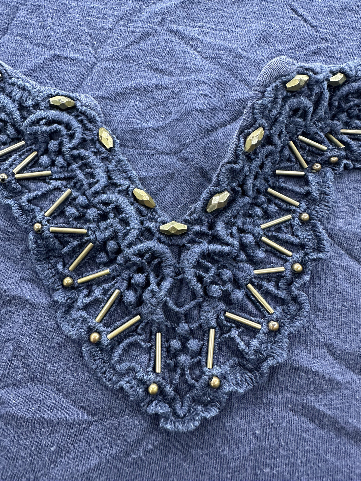 Merona Navy Blue Beaded V Neck Tank Top Casual Summer Cotton Shirt