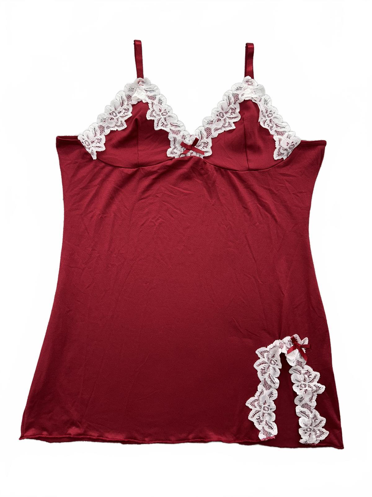 Vintage Inspired Burgundy Lace Trim Slip Dress Chemise