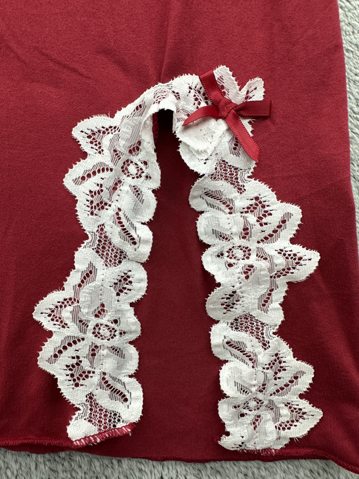 Vintage Inspired Burgundy Lace Trim Slip Dress Chemise