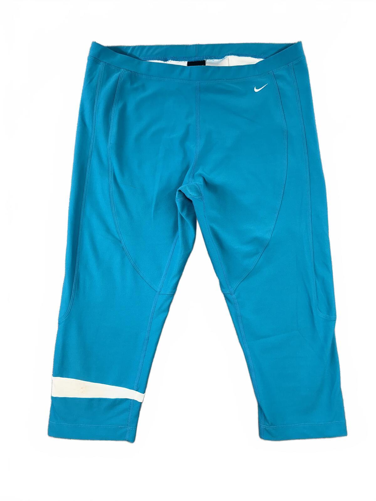 Nike Dri Fit Blue and White Cropped Capri Leggings Y2K Athleisure
