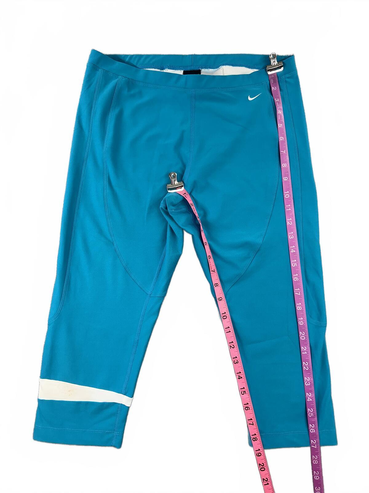 Nike Dri Fit Blue and White Cropped Capri Leggings Y2K Athleisure