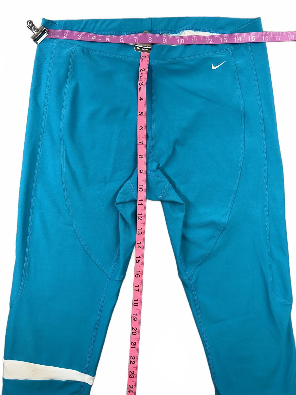 Nike Dri Fit Blue and White Cropped Capri Leggings Y2K Athleisure