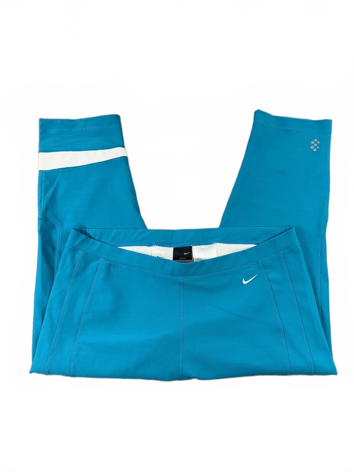 Nike Dri Fit Blue and White Cropped Capri Leggings Y2K Athleisure
