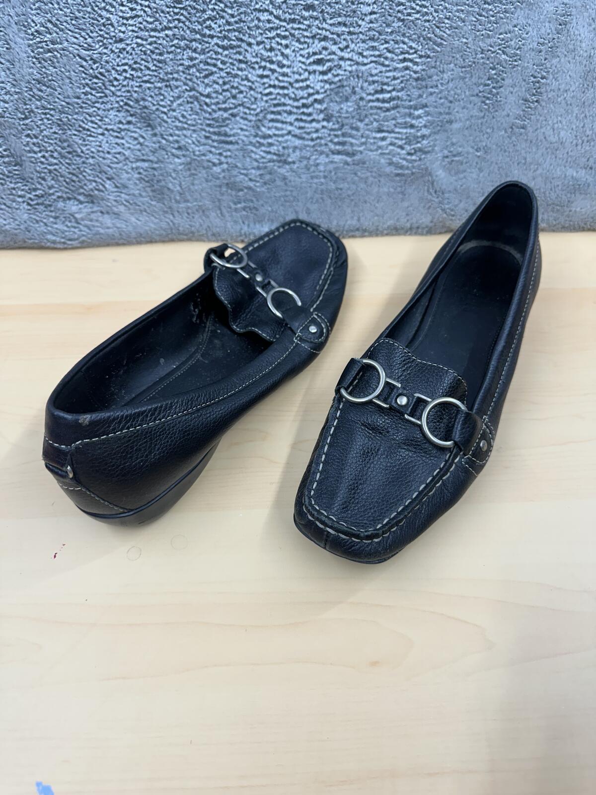 Nickles Black Leather Loafers with Silver Bit Detail Classic Y2K Preppy Slip